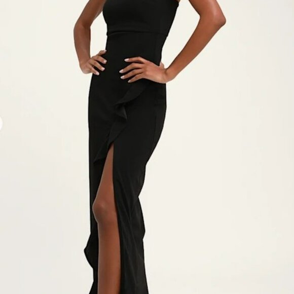 Lulus After Hours Black Strapless Ruffled Maxi Dress - Size S - Picture 3 of 3